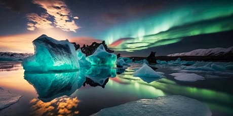 Northern lights over Jökulsárlón