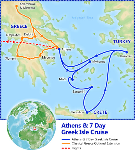 Athens & 7 Day Greek Isles Cruise map