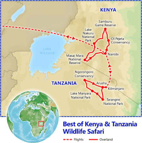 Best of Kenya & Tanzania Safari map