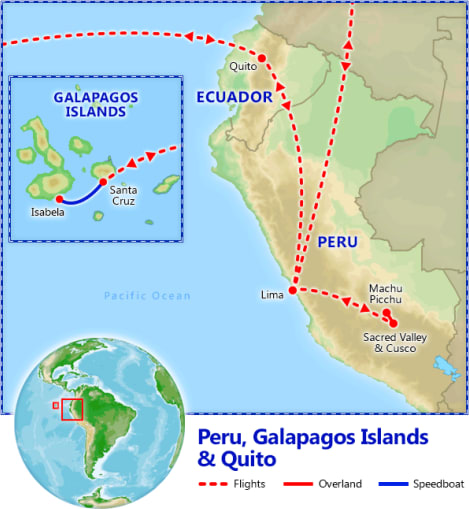 Peru, Galapagos Islands & Quito map