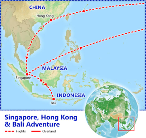 Singapore, Hong Kong & Bali Adventure map