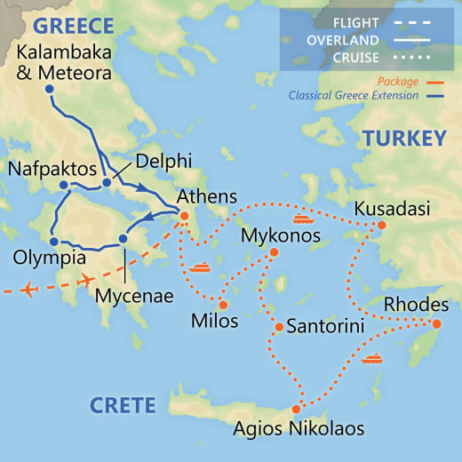Athens & 7 Day Greek Isles Cruise 2026 map