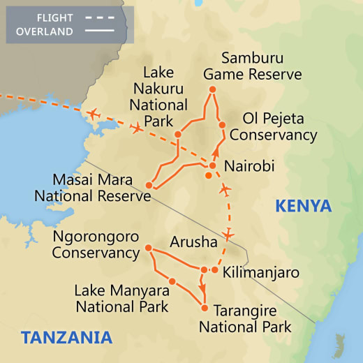 Best of Kenya & Tanzania Safari map