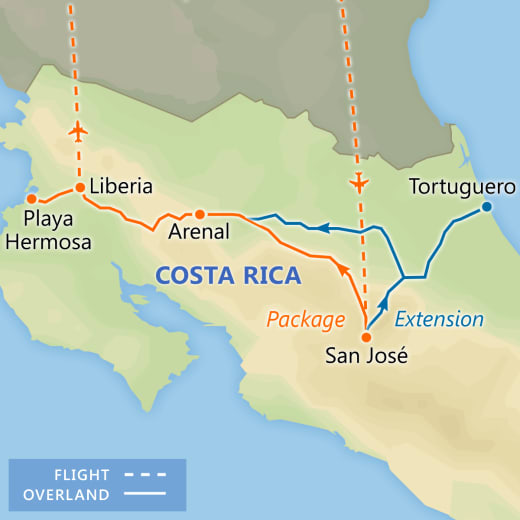Costa Rica: Volcanoes, Rainforests & Beaches map