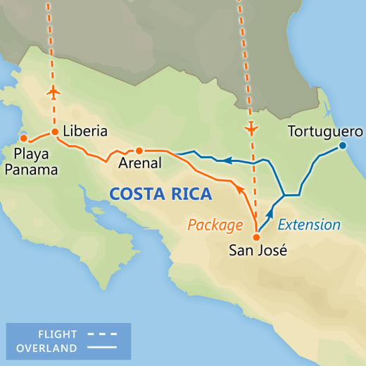 Costa Rica: Volcanoes, Rainforests & Beaches map