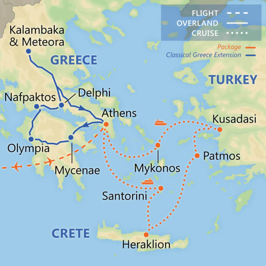 Athens & 3 Day Greek Isles Cruise map