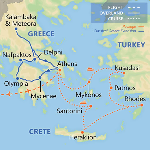 Athens & 4 Day Greek Isles Cruise map