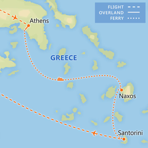 Athens, Naxos & Santorini Adventure map