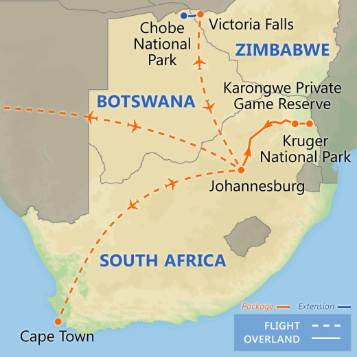 Best of South Africa with Victoria Falls map