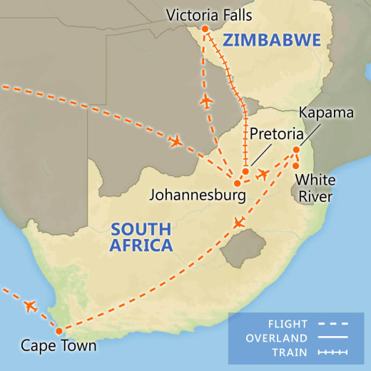 Incredible South Africa with Rovos Luxury Train & Victoria Falls map