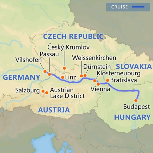 Romantic Danube with AmaWaterways map
