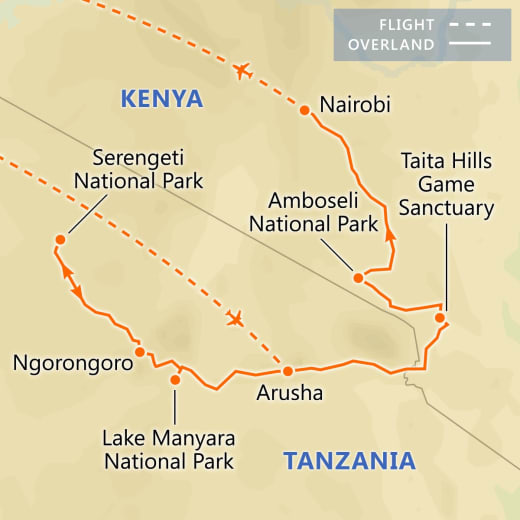 Treasures of Tanzania & Kenya map