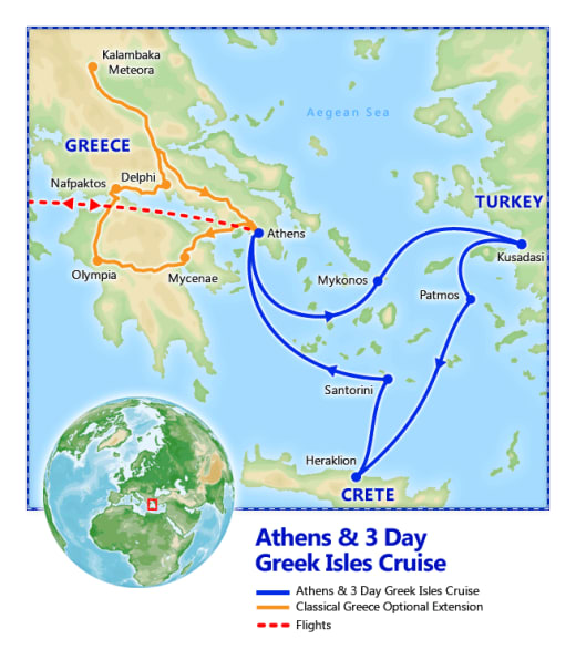 Athens & 3 Day Greek Isles Cruise map