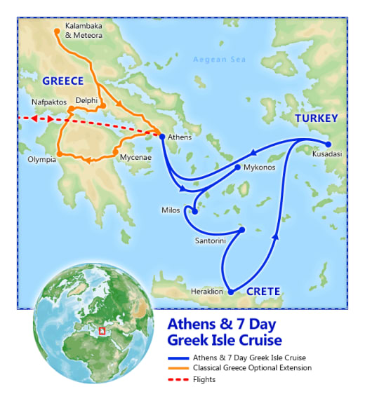 Athens & 7 Day Greek Isles Cruise map