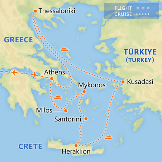 Athens & 7 Day Greek Isles Cruise map