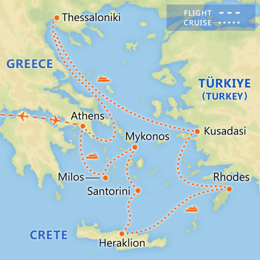 Athens & 7 Day Greek Isles Cruise map