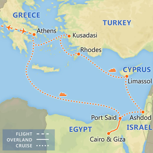 Athens & 7 Day Three Continents Cruise map