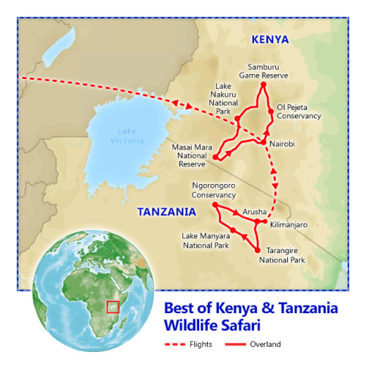 Best of Kenya & Tanzania Safari map