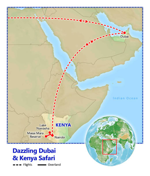 Dazzling Dubai & Kenya Safari map