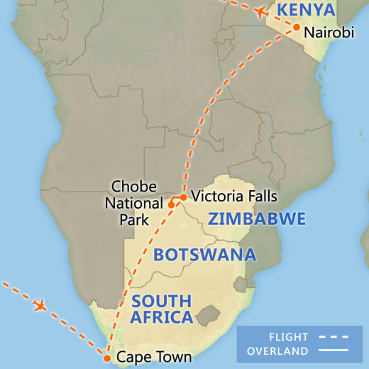 Highlights of Southern Africa map