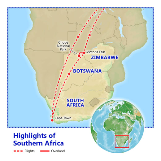 Highlights of Southern Africa map