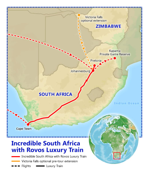 Incredible South Africa with Rovos Luxury Train map