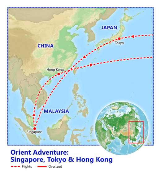 Singapore, Tokyo & Hong Kong Adventure map