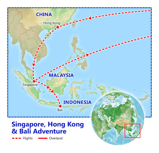 Singapore, Hong Kong & Bali Adventure map