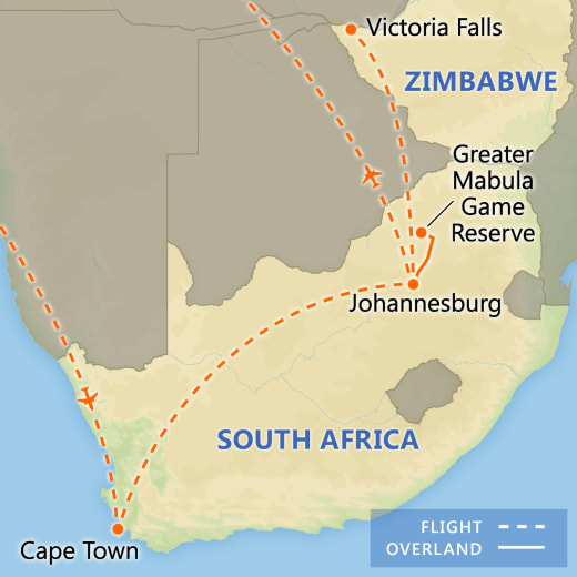 A Taste of South Africa with Victoria Falls map