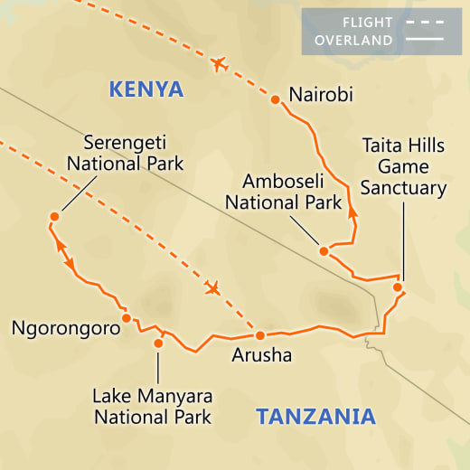 Treasures of Tanzania & Kenya map
