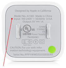 Input: 100-240 volts, iPhone charging block