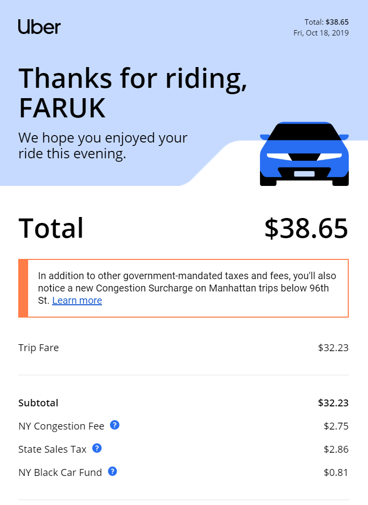 Uber $38.65 Uber $38.65 Chelsea den Upper East Side