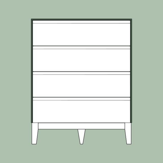 Schematische Darstellung der Sideboard-Serie S500 mit Untergestell, filigrane Rahmung rechts, links und oben