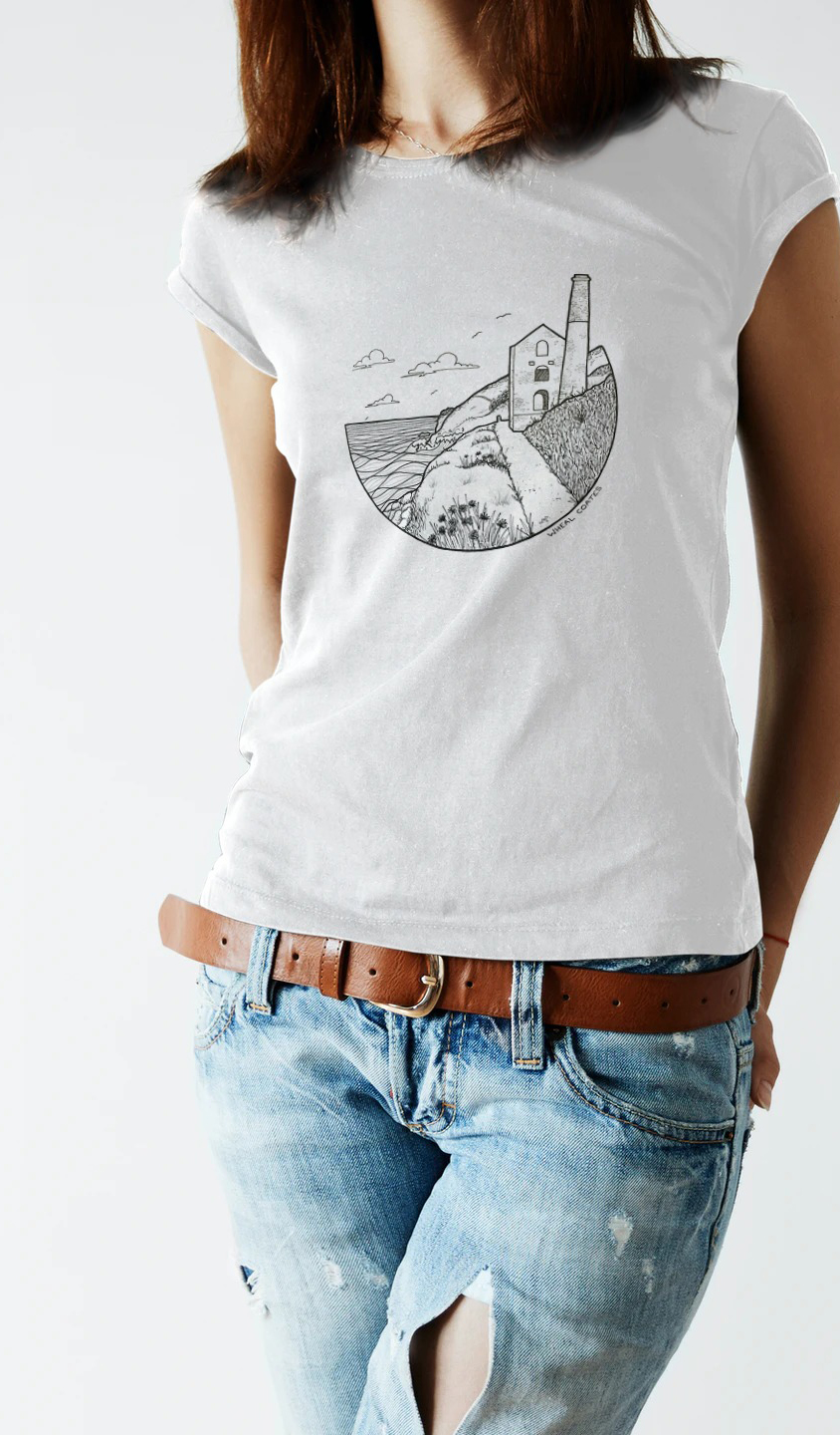 Wheal Coates Tshirt Closeup of woman wearing Wheal Coates design tshirt
