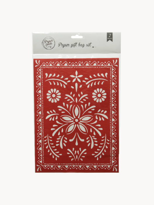 Bolsa de Regalo roja con Motivos Navideños blancos (Sin asas)