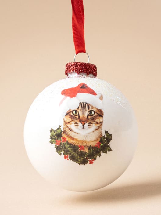 Bola de Navidad Blanca Dibujo Navideño Gato