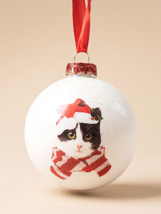 Bola de Navidad Blanca Dibujo Navideño Gato