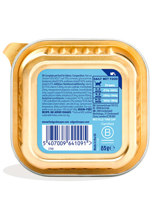 Paté natural de pollo y bacalao (para gatitos) Edgard&Cooper