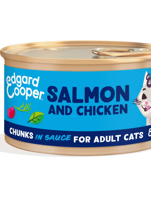 Alimento húmedo para gatos adultos - Trocitos en salsa de salmón y pollo Edgard&Cooper