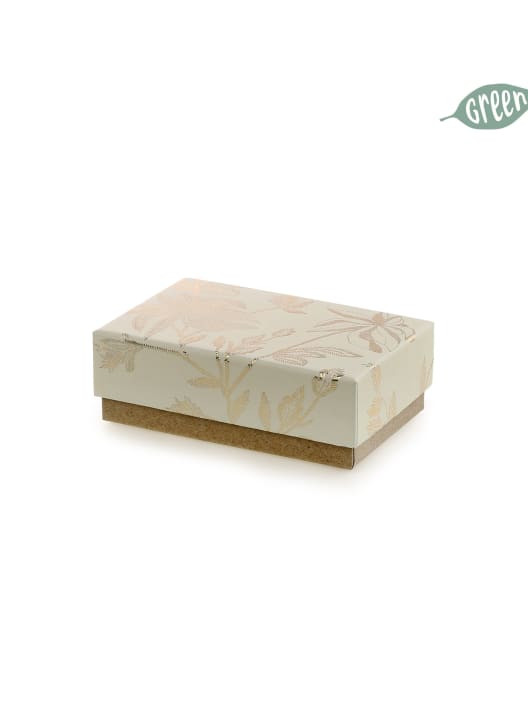Caja de Cartón Decorativa con Estampado Floral dorado y Base marrón (formato pequeño)