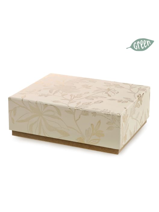 Caja de Cartón Decorativa con Estampado Floral dorado y Base marrón (formato grande)