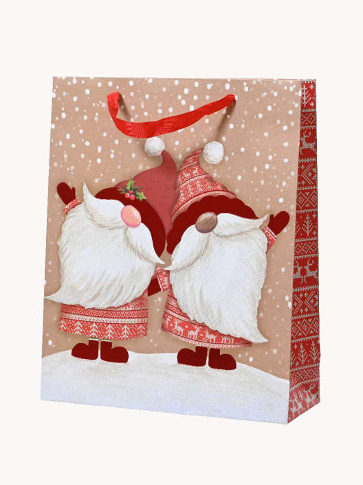 Bolsa de Regalo para Navidad con Dos Divertidos Gnomos