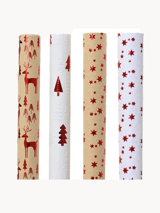 Rollo de Papel de Regalo con Motivos Navideños rojos con brillo