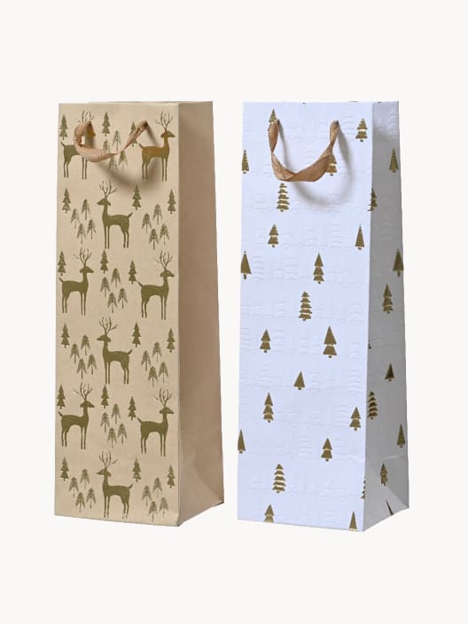 Bolsa de Regalo Alargada con Motivos Navideños dorados