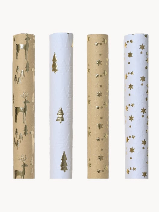 Rollo de Papel de Regalo con Motivos Navideños dorados con brillo