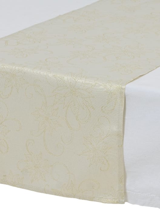 Camino de Mesa con Relieve de Flor de Pascua blanco