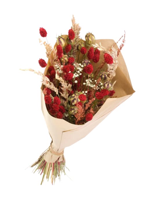 Ramo de Flores Secas Blancas y Rojas