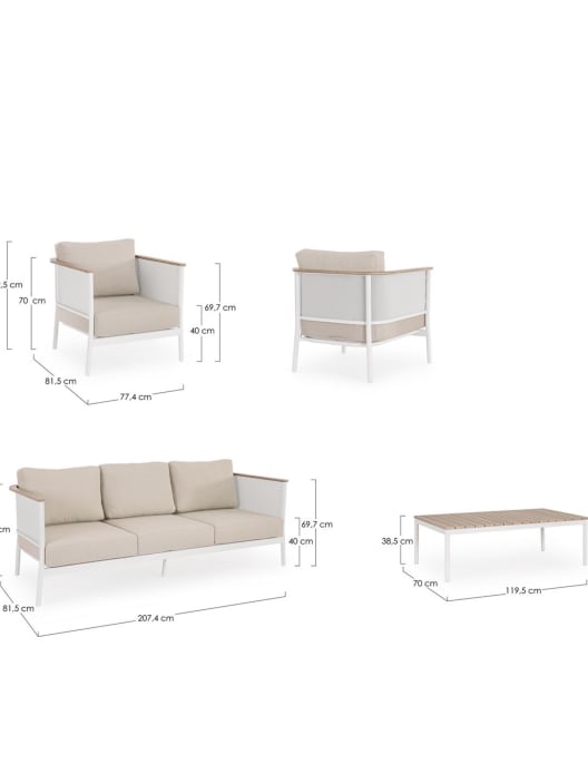 Conjunto de jardín Bizzotto ULISES 4 piezas madera natural/beige/blanco
