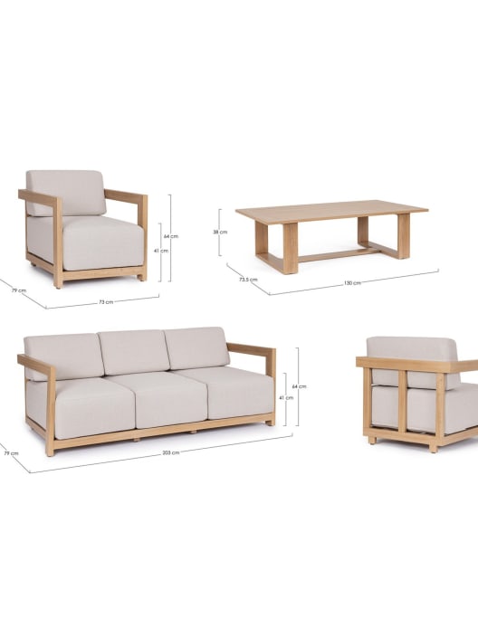 Conjunto de jardín Bizzotto THESEUS 4 piezas madera natural/beige