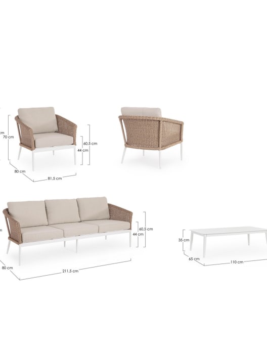 Conjunto de jardín Bizzotto OCEANA 4 piezas natural/beige/blanco